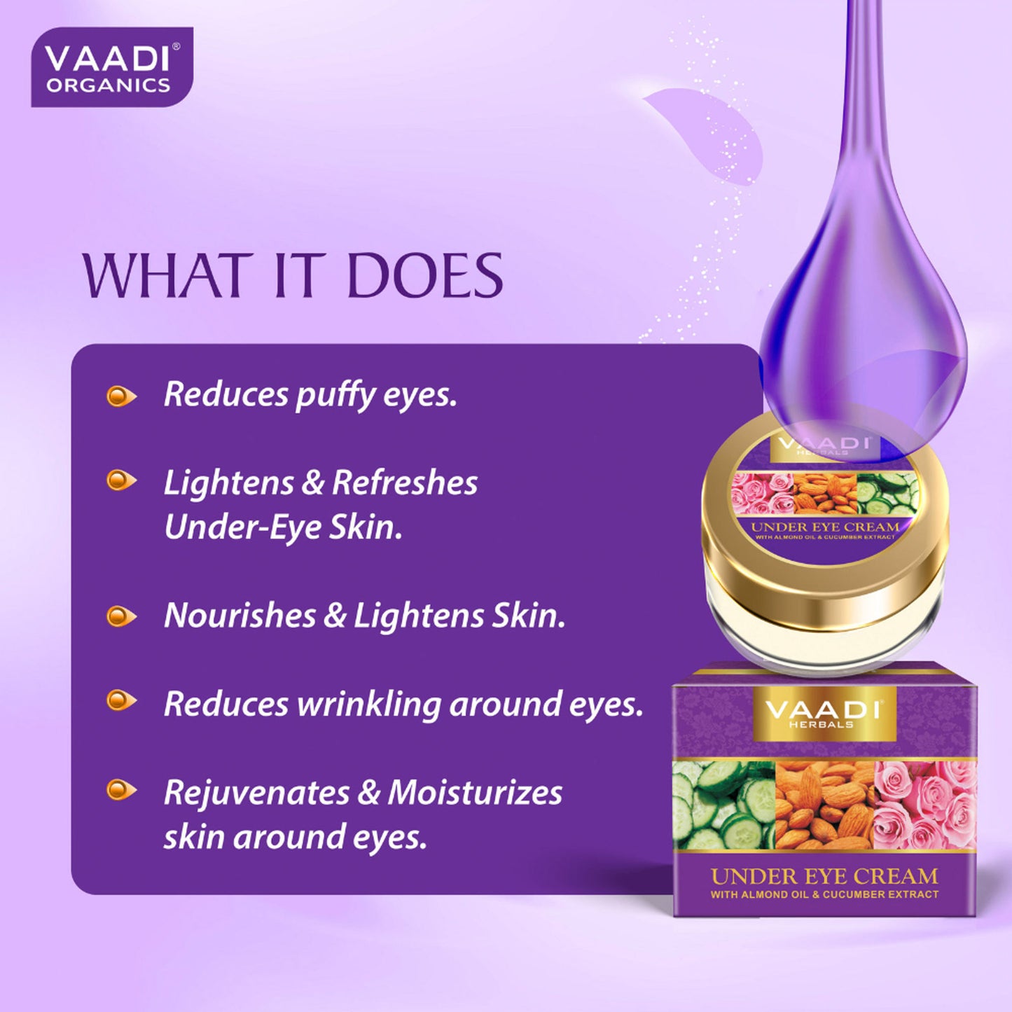 Vaadi Herbals Value Pack Of 3 Under Eye Cream - Almond Oil & Cucumber Extract