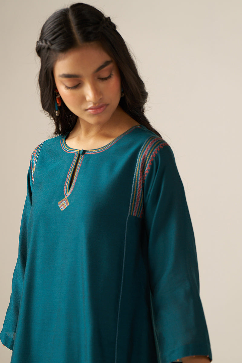 Women's Balsam Blue Silk Co-ord Set