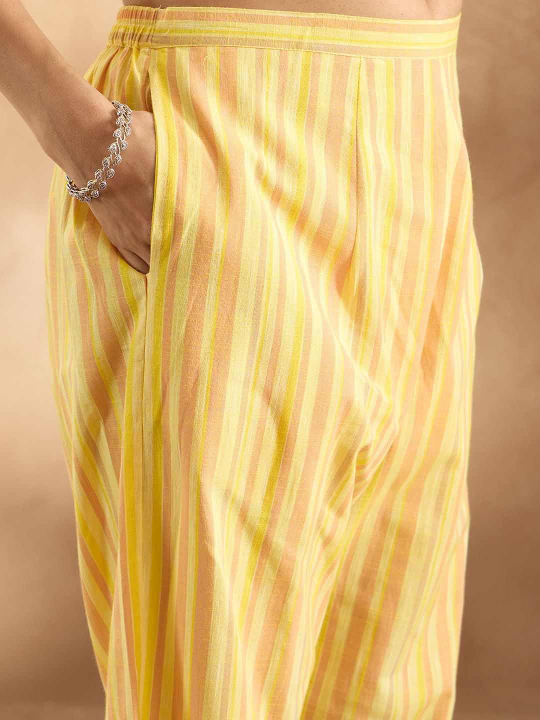 Dhiyona IE Striped V-Neck Pure Cotton Tunic With Trouser