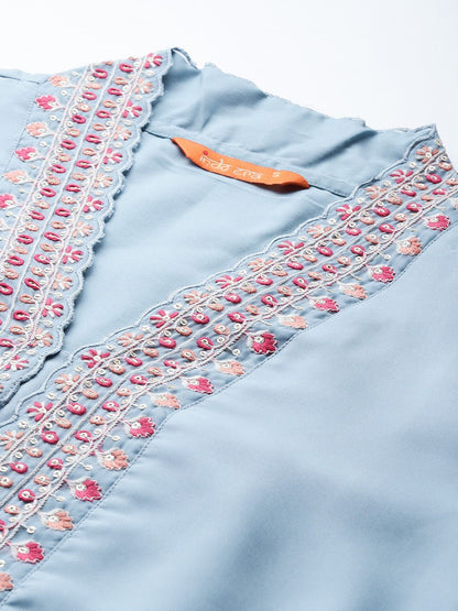 Indyancart IE Floral Embroidered Sequinned Kurta with Trousers & With Dupatta