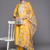 Dhiyona IE Floral Yoke Design Regular Sequinned Liva Kurta with Trousers & Dupatta