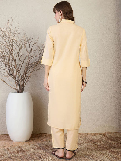 Dhiyona IE Embroidered Shirt Collar Top With Trousers Co-Ords