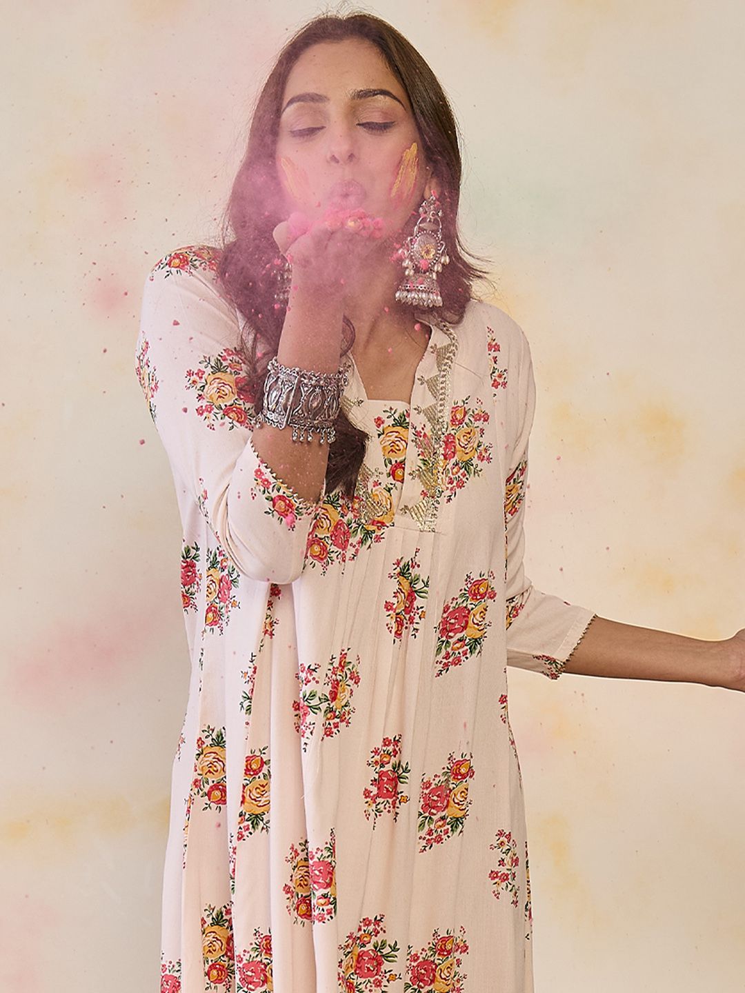 Indyancart IE Women Floral Printed Floral Kurta