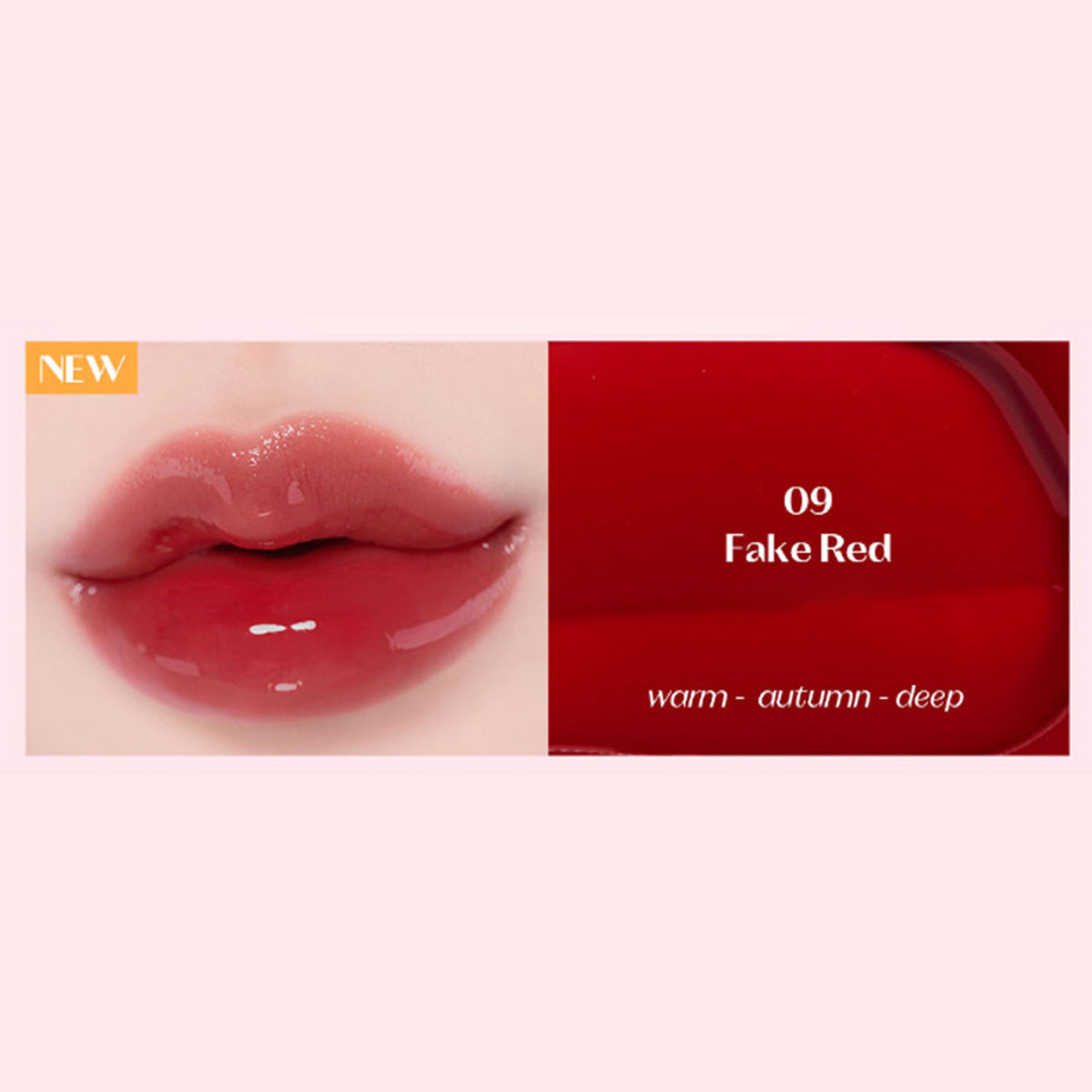 ETUDE Over Glowy Tint in Fake Red, a vibrant lip tint with a glossy finish, displayed in a sleek tube on a white background.
