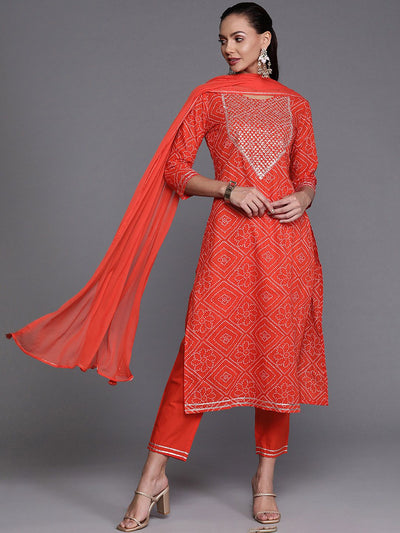 Dhiyona IE Bandhani Printed Sequined Kurta with Palazzos & Dupatta