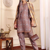 Dhiyona VA Women'sBrown Floral Printed Tie Up Neck High Low Kurta With Trousers