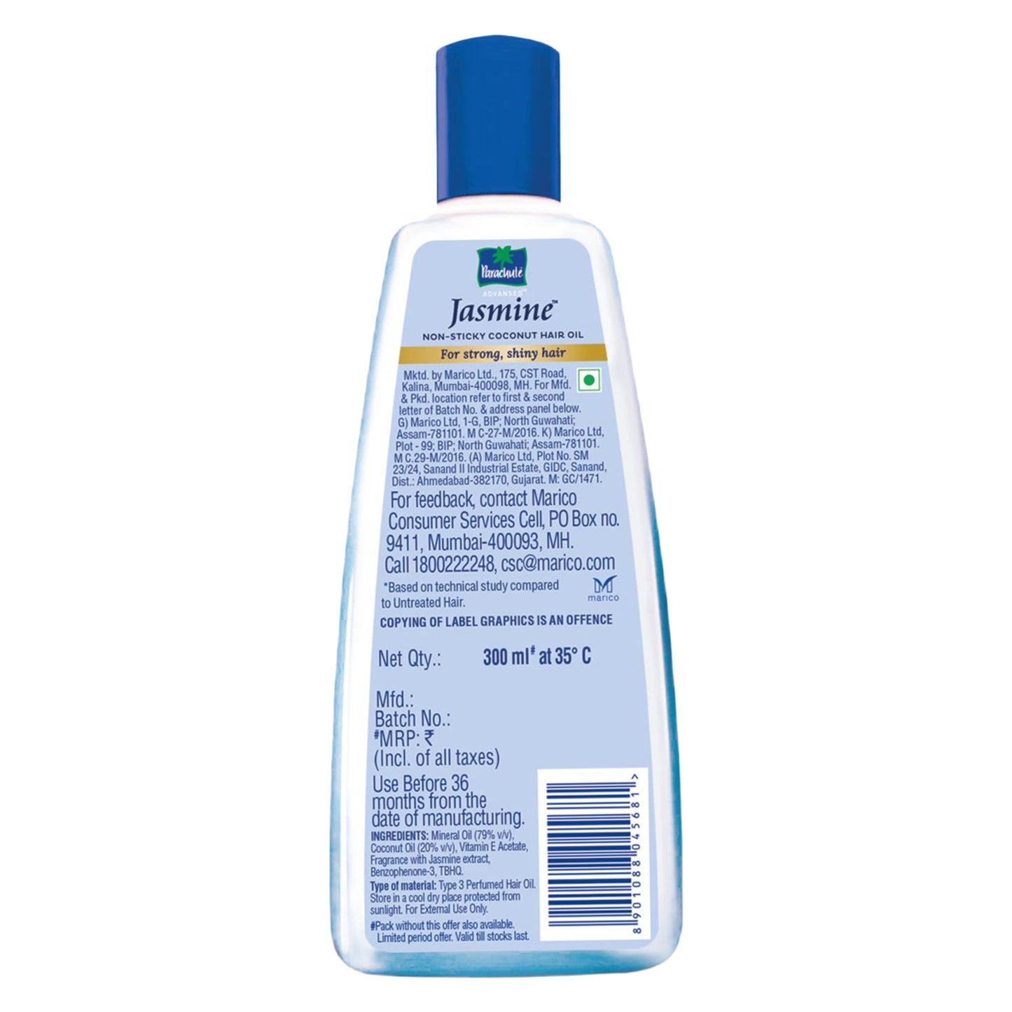 Parachute Advansed Jasmine Coconut Hair Oil, Vitamin E for Healthy Shiny Hair, Non-sticky