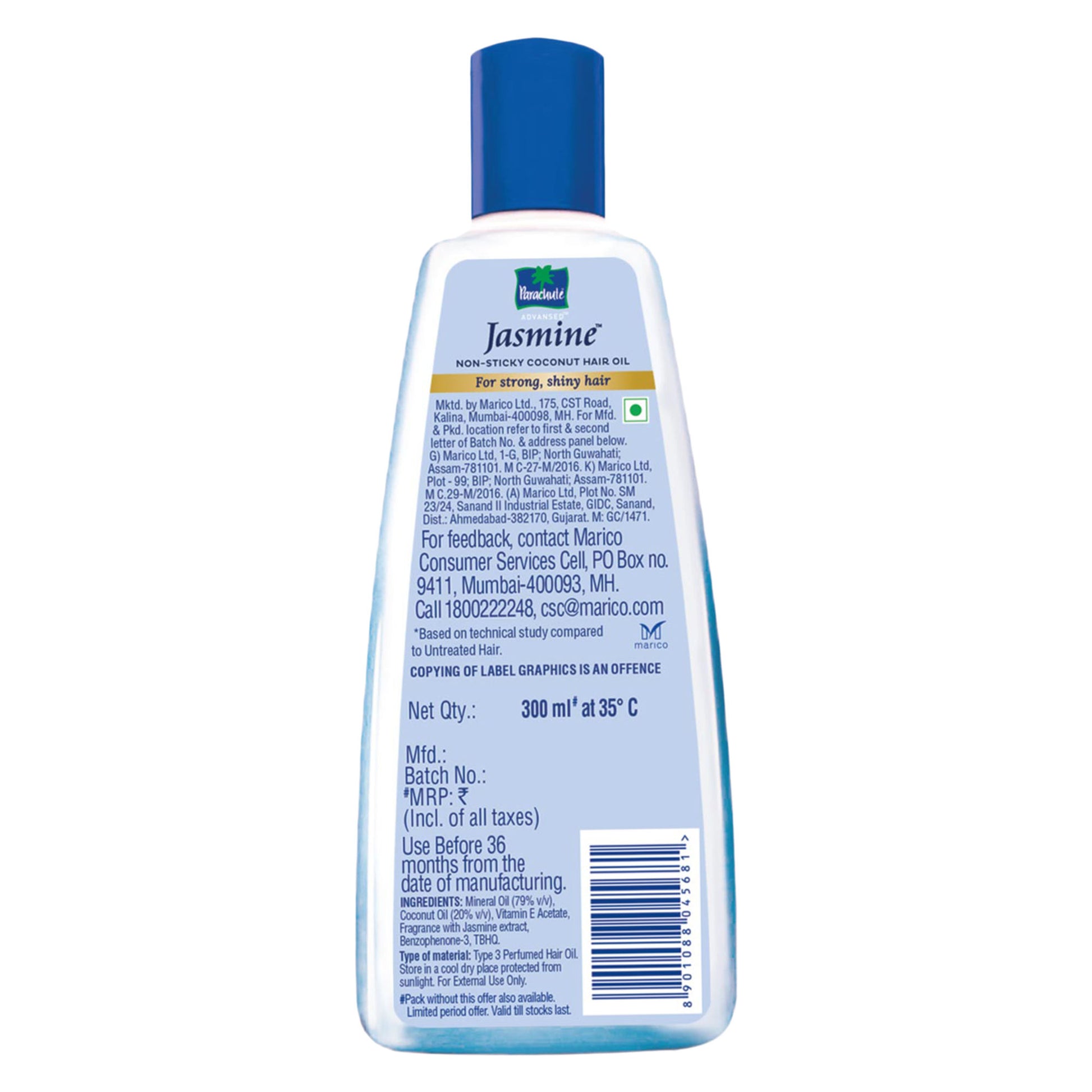 Parachute Advansed Jasmine Coconut Hair Oil, Vitamin E for Healthy Shiny Hair, Non-sticky