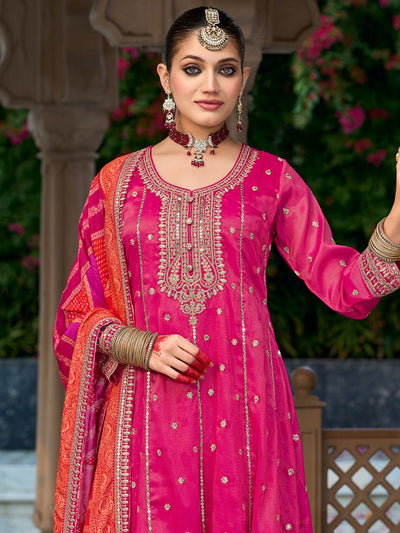 Indyancart IE Ethnic Motifs Embroidered Sequinned Anarkali Kurta with Trouser & Dupatta
