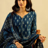Dhiyona IE Teal blue Ethnic Motifs Printed Pure Cotton Kurta with Trouser & Dupatta