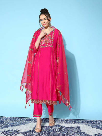 Indyancart SN Women's Floral Yoke Design Regular Kurta with Trousers & With Dupatta