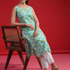 Dhiyona IE Floral Printed Sweetheart Neck Sleeveless Pure Cotton Straight Kurta