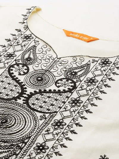 Indyancart IE Ethnic Motifs Embroidered Thread Work Pure Cotton Kurta Set