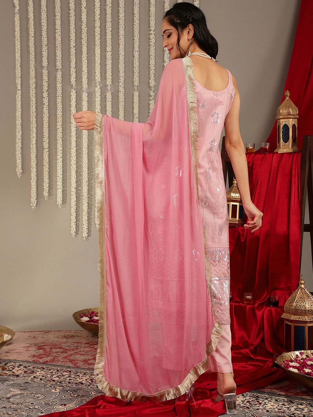 Indyancart VA Women'sEthnic Motifs Embellished Regular Kurta with Trousers & With Dupatta