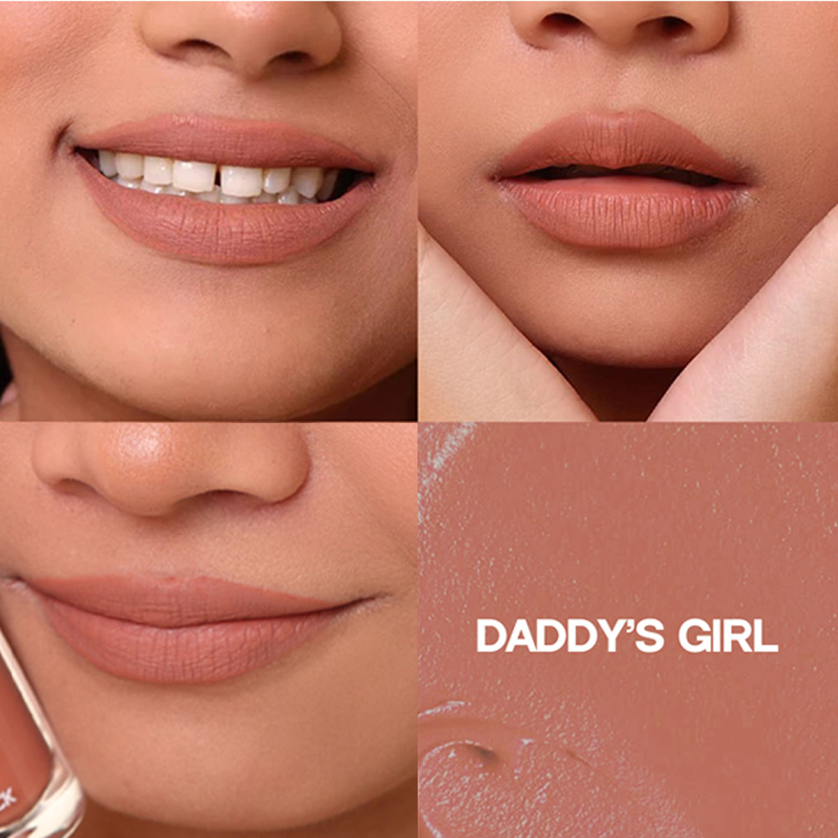 Flossy Cosmetics Hydrating Liquid Lipstick in Daddy's Girl shade, glossy finish with hyaluronic acid, lightweight and moisturizing.