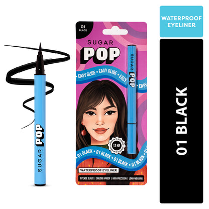 SUGAR POP Waterproof Eyeliner Pencil - Intense Black Pigment, Sweatproof Waterproof Matte 01 Black