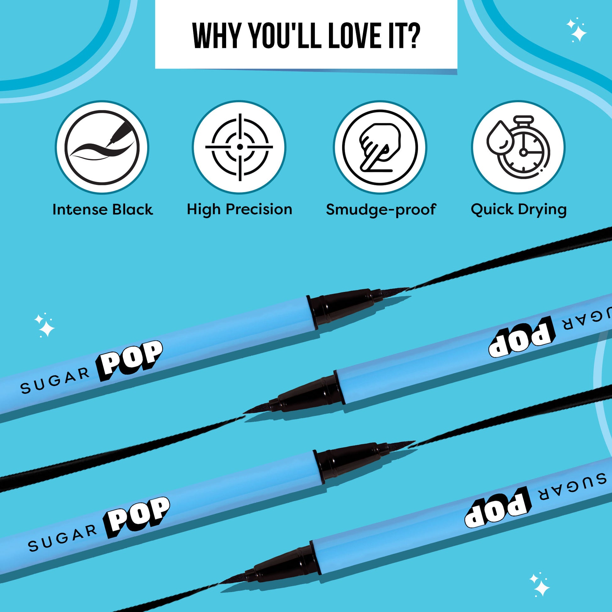 SUGAR POP Waterproof Eyeliner Pencil - Intense Black Pigment, Sweatproof Waterproof Matte 01 Black