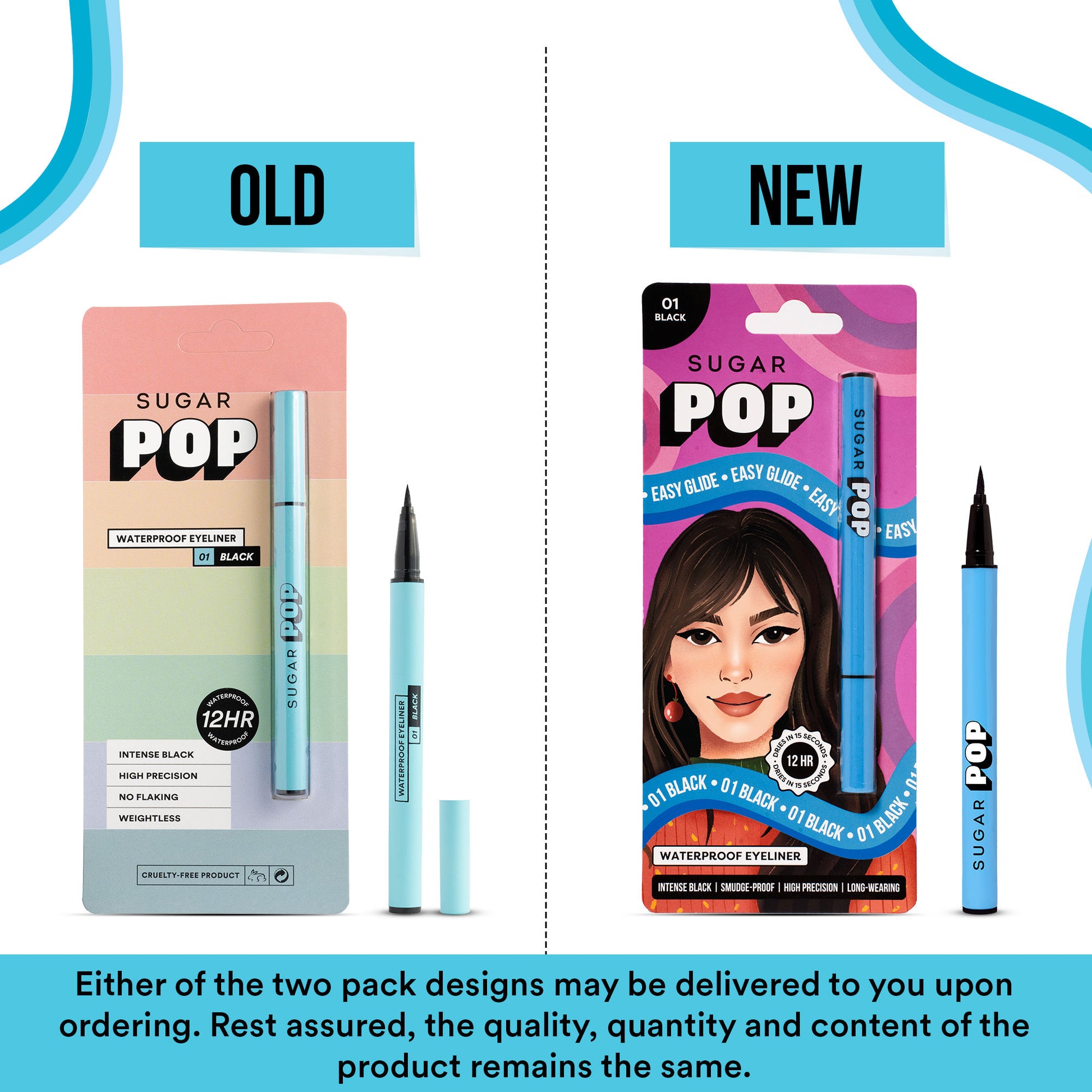 SUGAR POP Waterproof Eyeliner Pencil - Intense Black Pigment, Sweatproof Waterproof Matte 01 Black