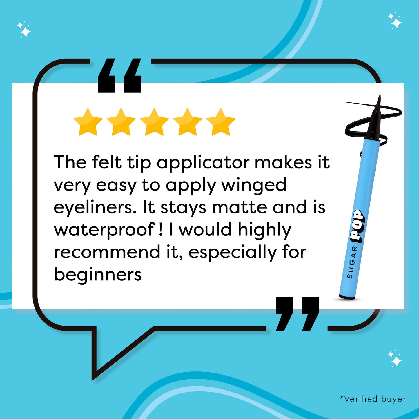 SUGAR POP Waterproof Eyeliner Pencil - Intense Black Pigment, Sweatproof Waterproof Matte 01 Black