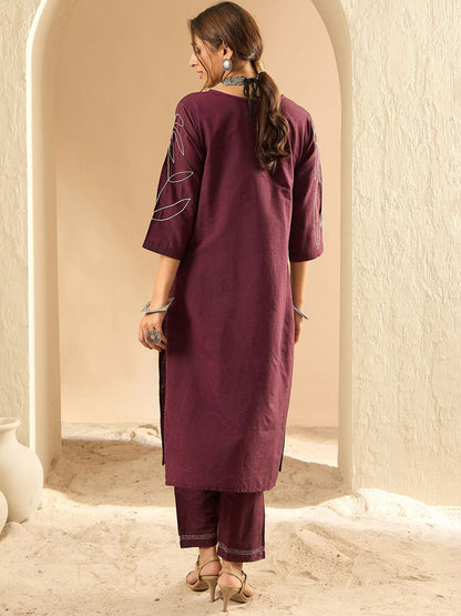 Dhiyona IE Embroidered Three-Quarter Sleeves Pure Cotton Tunic & Trouser