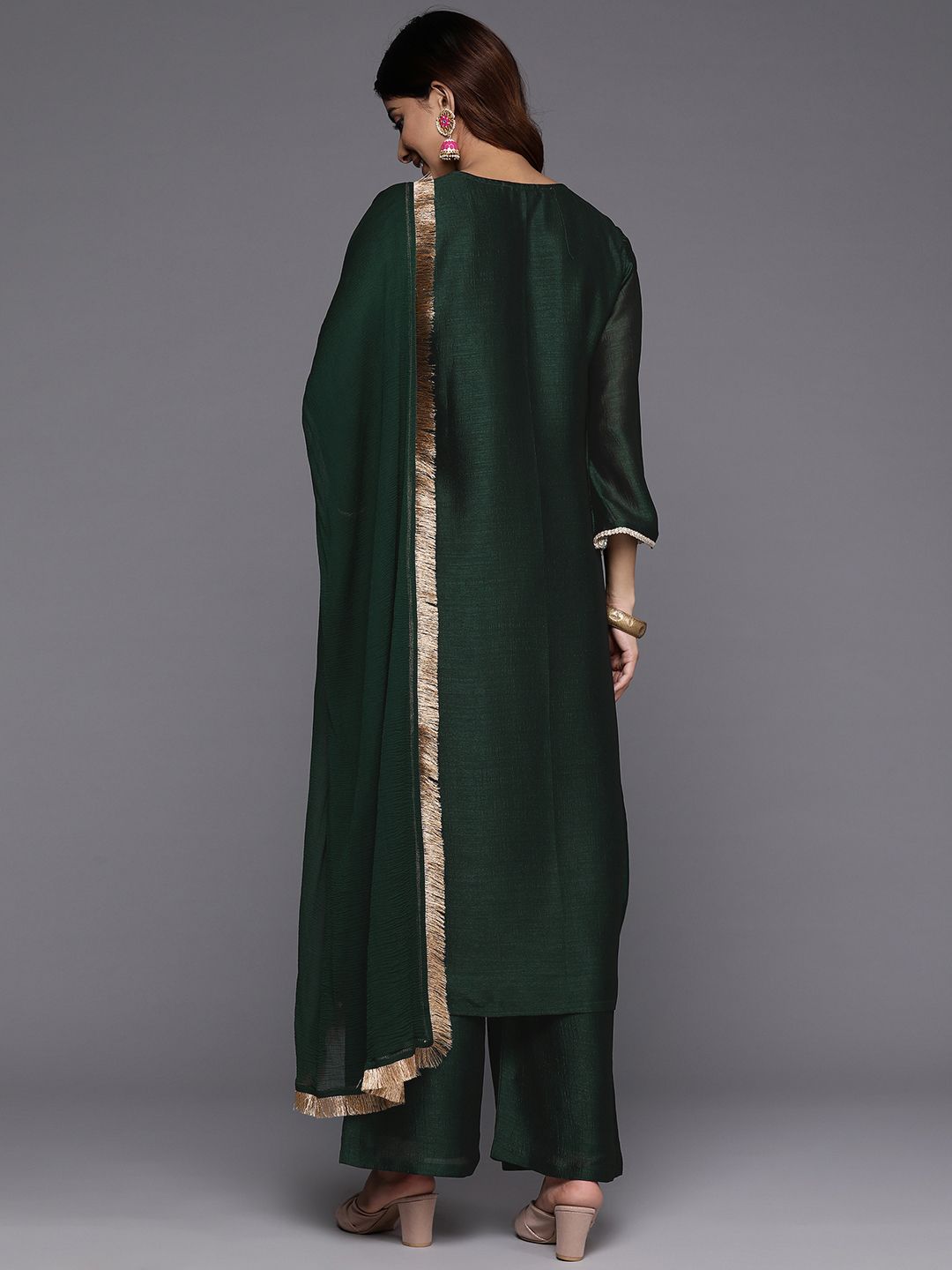 Indyancart VA Women Ethnic Motifs Embroidered Regular Republic Day Kurta with Palazzos & With Dupatta
