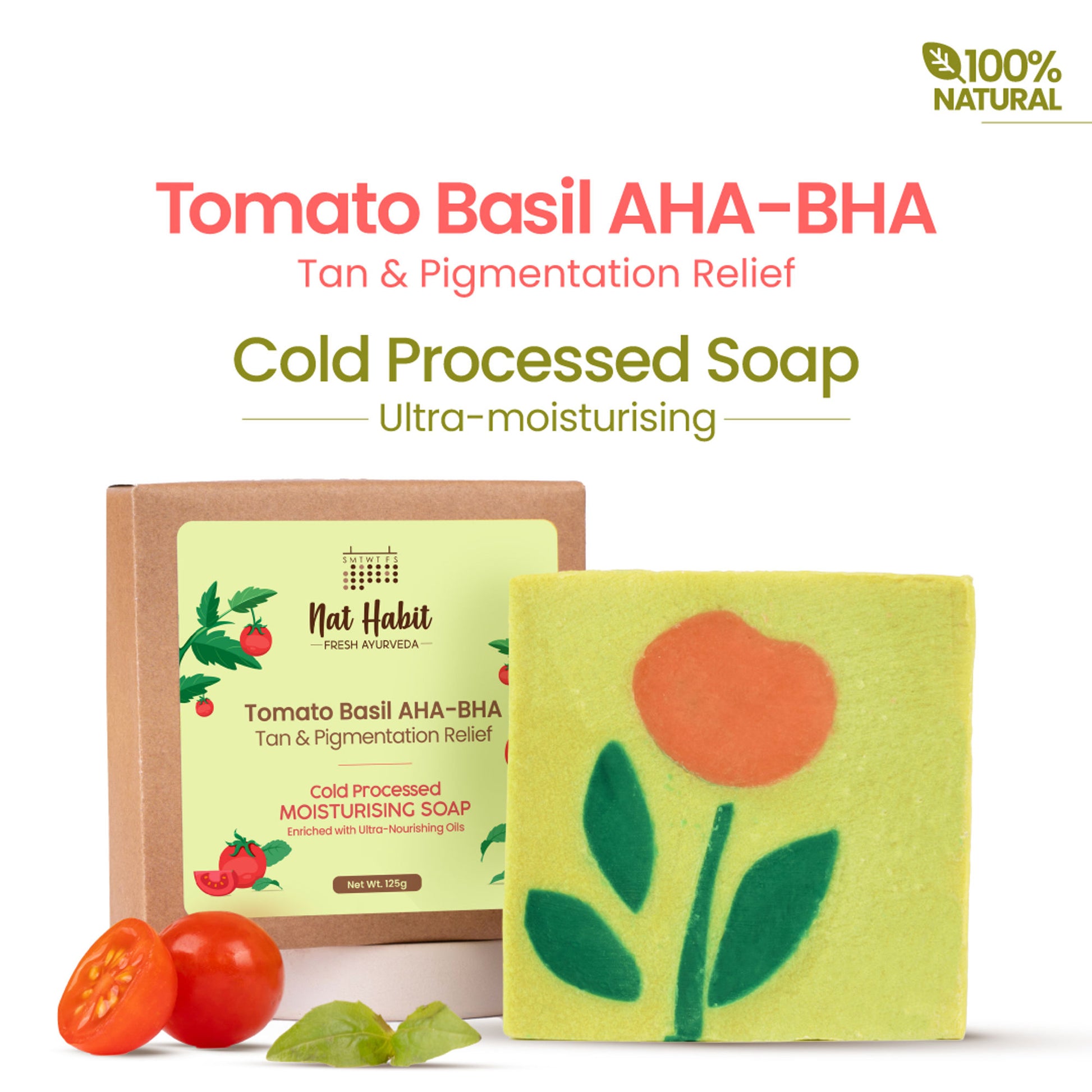 Nat Habit Cold Processed Tomato Basil AHA-BHA Moisturising Soap - Pack of 2