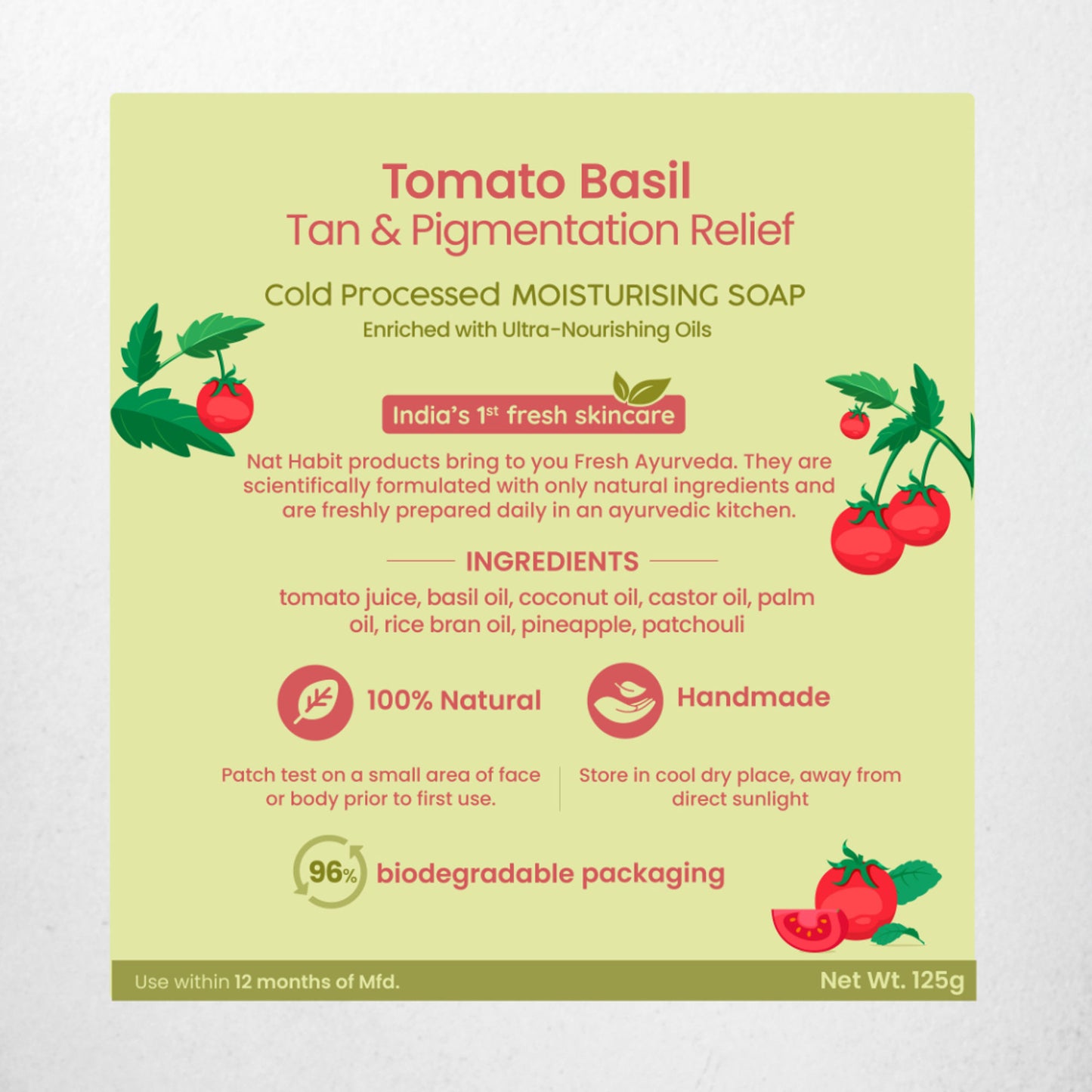 Nat Habit Cold Processed Tomato Basil AHA-BHA Moisturising Soap - Pack of 4