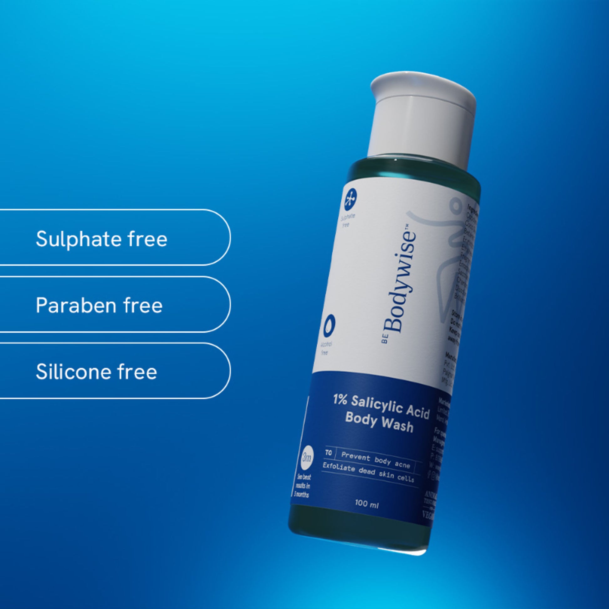 Be Bodywise 1% Salicylic Acid Body Wash, Treats Body Acne & Strawberry Skin - Exfoliating Shower Gel
