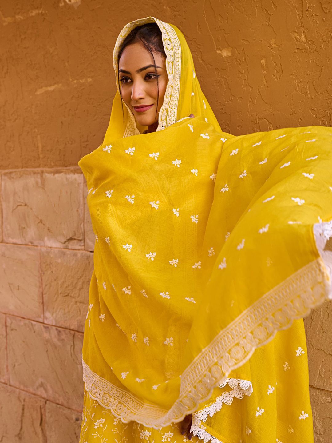 Women Ethnic Motifs Embroidered Pure Cotton Kurta with Trouser & Dupatta