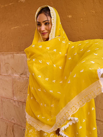 Women Ethnic Motifs Embroidered Pure Cotton Kurta with Trouser & Dupatta