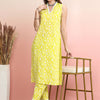 Indyancart IE Floral Printed Regular Pure Cotton V-Neck Sleeveless Straight Kurta With Trouser