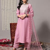 Dhiyona VA Women's Pink & Silver-Toned Yoke Design Kurta with Palazzos & Dupatta