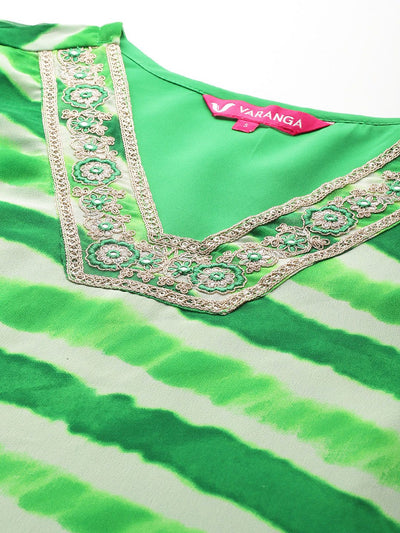 Indyancart VA Women'sLeheriya Printed Sequinned Kurta With Trousers & Dupatta
