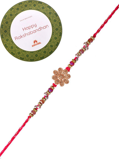 Anouk Gold Toned Beaded Floral Rakhi With Roli Chawal & Greeting Card