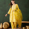 Dhiyona SN Women's Yellow Floral Embroidered Sequined Straight Kurta With Trousers & Dupatta