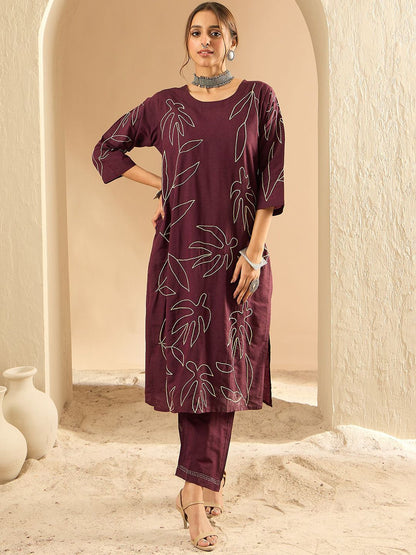 Dhiyona IE Embroidered Three-Quarter Sleeves Pure Cotton Tunic & Trouser