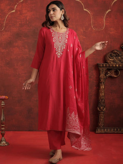 Women Ethnic Motifs Embroidered Regular Thread Work Kurta with Trousers & Dupatta