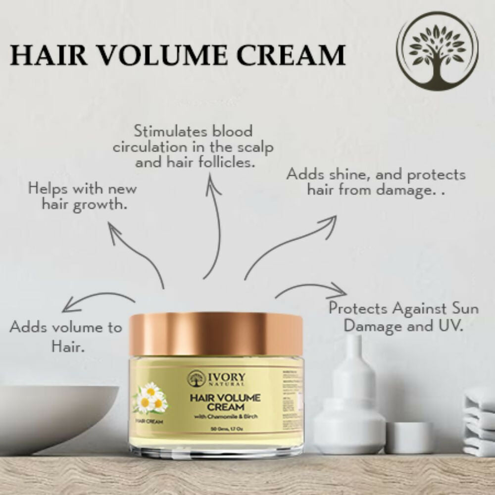 Ivory Natural Hair Volume Cream in a jar, designed to add thickness and fullness to natural hair, shown in a close-up view.
