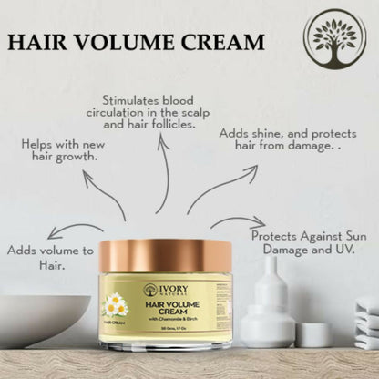 Ivory Natural Hair Volume Cream in a jar, designed to add thickness and fullness to natural hair, shown in a close-up view.