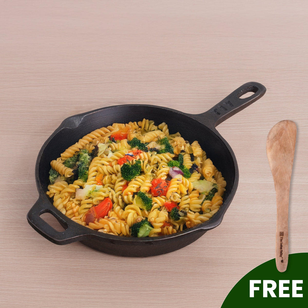 The Indus Valley Super Smooth Cast Iron Frypan+ Free ₹110 Spatula, Pre-seasoned, Nonstick, 100% Pure,Toxin-free, 25.4cm, 1.7L, 2.4kg