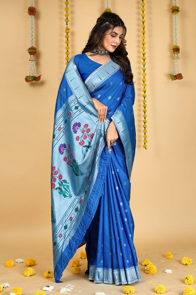 Indyancart GR Women's Mastani 2 Navy Blue Zari Paithani Silk Saree