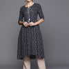 Dhiyona IE Bandhani Foil Printed Tie-Up Neck Indigo Kurta