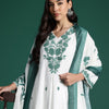 Indyancart IE Floral Embroidered Pleated Thread Work Pure Cotton Kurta Set