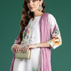 Indyancart IE Floral Printed Straight Beads and Stones Linen Kurta With Trousers And Dupatta
