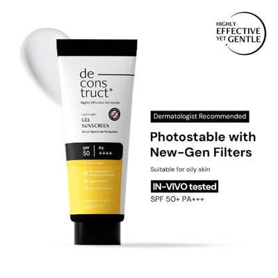 Deconstruct Gel Sunscreen SPF 50+ PA+++, No White Cast, Lightweight, Non-Greasy - In - Vivo Tested