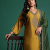 Indyancart Women's Plus Size Ethnic Motifs Embroidered Zari Kurta with Trousers & Dupatta
