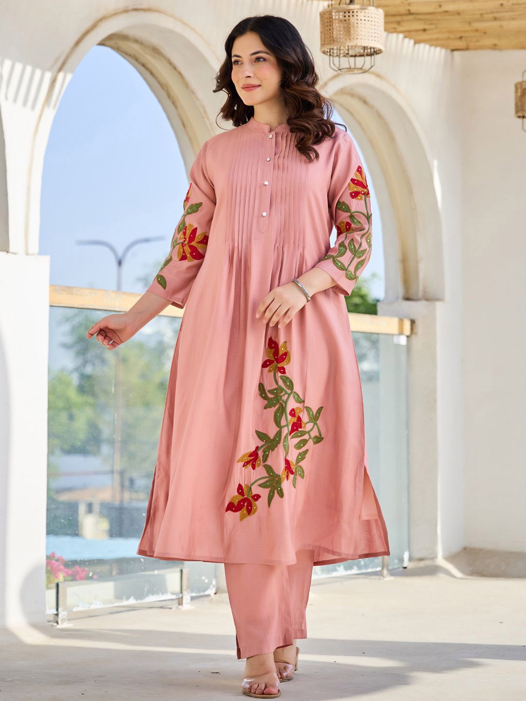 Dhiyona IE Embroidered Pure Cotton Tunic With Trousers Co-Ords