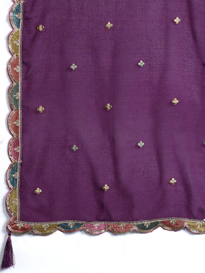 Paisley Embroidered Sequinned Kurta with Palazzos & With Dupatta