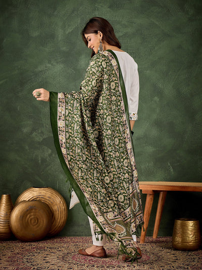 Indyancart VV Neelima Women's Embroidered Cotton Kurta Pant Set with Dupatta