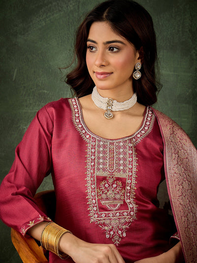 Indyancart VV Neria Women Ethnic Motifs Embroidered Kurta with Trousers & Dupatta